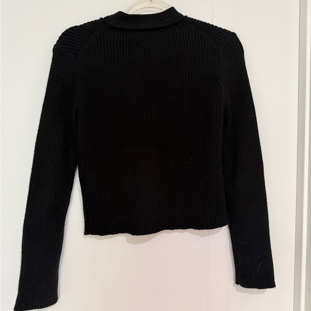 Maje Black Ribbed Cardigan with Silver Buttons - Picture 15 of 15